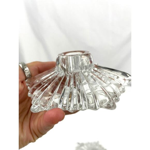 VTG Clear Pressed Glass Candle Holder Starburst Pattern MCM Art Deco Lot of 2 - Picture 4 of 16